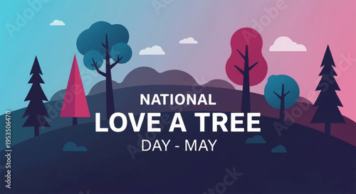 National love a tree day illustration with colorful trees and mountains