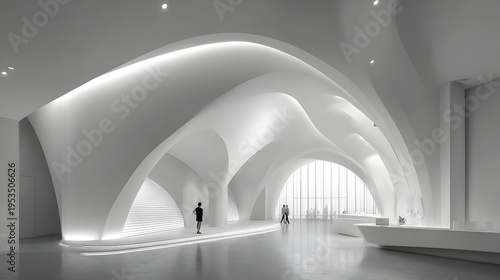 Modern Futuristic Architecture Interior Design with Organic Curves and Soft Lighting.