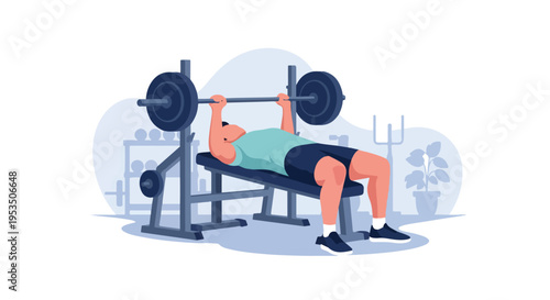 Man Lift Barbell on Bench Press in Gym Vector Illustration Fitness Workout
