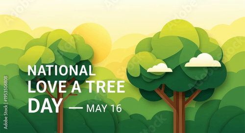 National love a tree day illustration with trees and text on green landscape background
