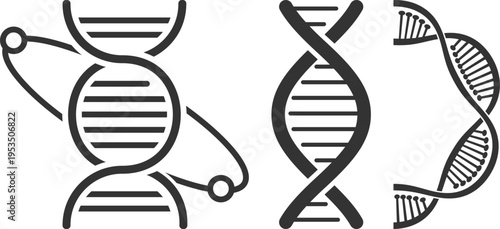 DNA helix icon set collection, genetics and molecular biology symbols, genome structure vector icons, biotechnology research, science laboratory, medical and scientific illustration pack.
