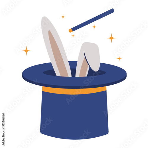 Magician Hat with Rabbit Ears and Magic Wand Illustration