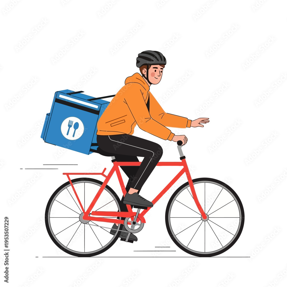 Fototapeta premium Food Delivery Courier Riding a Bicycle Illustration