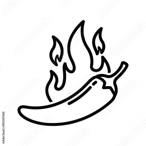 Chili Pepper Icon with Flames - Spicy Food and Heat Symbol