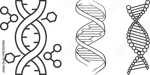 DNA helix icon set collection, genetics and molecular biology symbols, genome structure vector icons, biotechnology research, science laboratory, medical and scientific illustration pack.