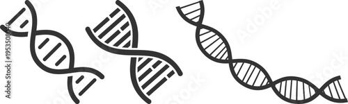 DNA helix icon set collection, genetics and molecular biology symbols, genome structure vector icons, biotechnology research, science laboratory, medical and scientific illustration pack.