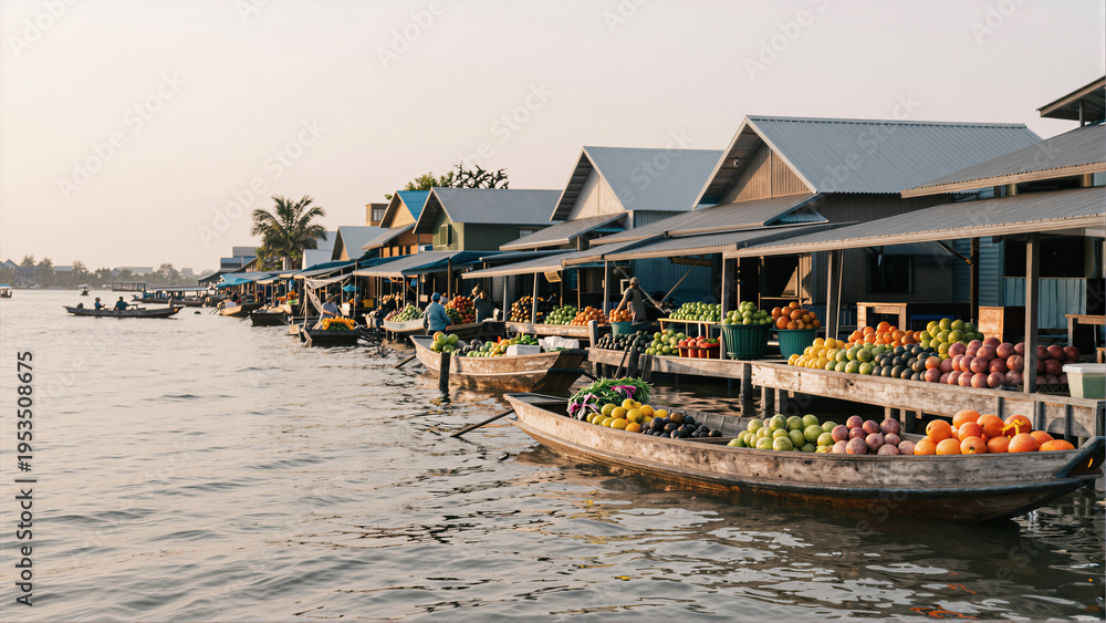 Obraz premium Vibrant Floating Market at Sunset