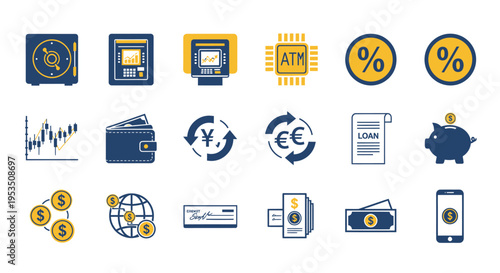 Financial icons for business and banking concepts