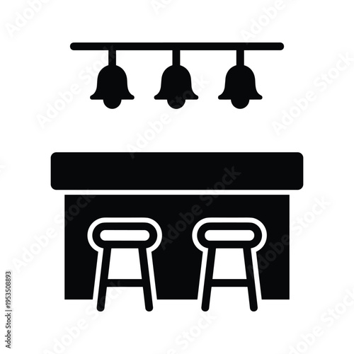 Bar Counter with Stools and Pendant Lights Icon