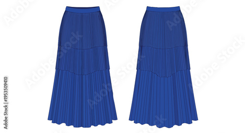 Captivating royal blue long tiered pleated skirt a truly elegant and flowing garment perfect for modern spring and summer fashion apparel providing