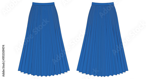 Elegant azure blue pleated maxi skirt design for sophisticated apparel collections and versatile styling
