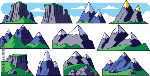 Geometric mountain and steep bluff vector design assets