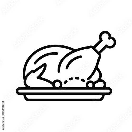 Simple Line Icon of a Roasted Turkey on a Serving Platter