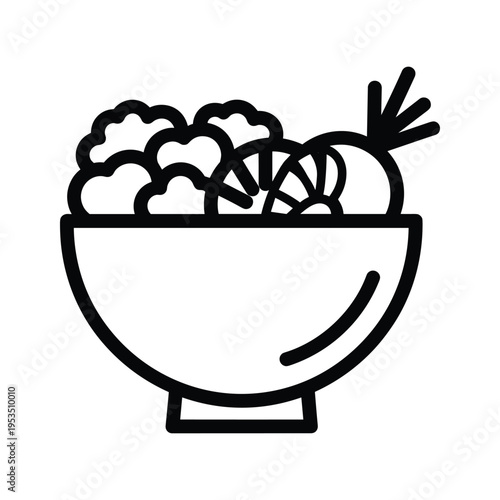 Simple Icon of a Bowl of Food - Minimalist Line Art Illustration