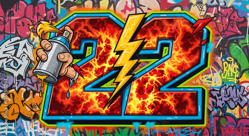 Vibrant graffiti artwork with spray paint can and bold colorful design