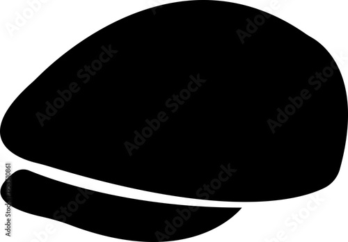 Newsboy Cap Icon, Newsboy caps Logo Oversized brim hat beanie, silhouette Iconic shape, Stylized detail, Negative space, Flat solid, Filled, tweed , herringbone wool cap, leather newsboy, brim
