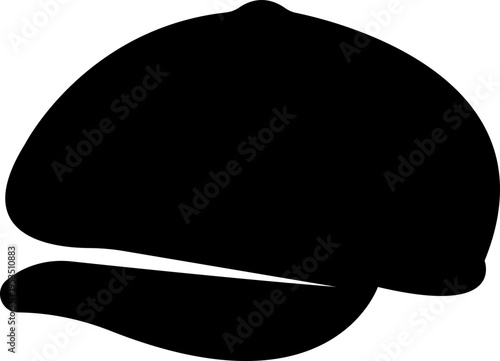 Newsboy Cap Icon, Newsboy caps Logo Oversized brim hat beanie, silhouette Iconic shape, Stylized detail, Negative space, Flat solid, Filled, tweed , herringbone wool cap, leather newsboy, brim