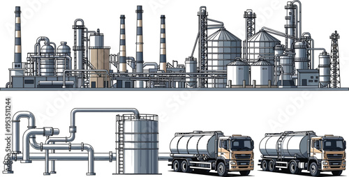 Industrial oil refinery and chemical plant illustration