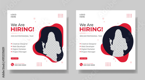 We are hiring job vacancy social media post or Social Media Square Banner design template, We are hiring job vacancy square web banner design, hiring post design vector