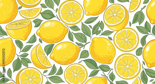 Lemons with green leaves citrus fruits.