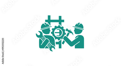 Two workers with engineering tools.