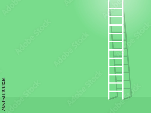 Green Success Ladder Concept Background: Minimalist Vector Illustration of White Stepladder for Sustainable Growth, Personal Development and Ecological Progress with Copy Space
