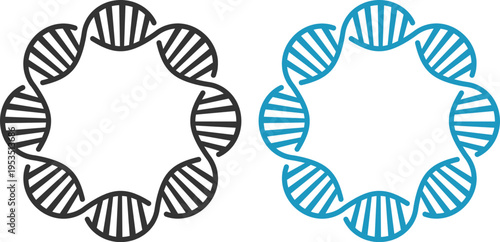 DNA helix icon set collection, genetics and molecular biology symbols, genome structure vector icons, biotechnology research, science laboratory, medical and scientific illustration pack.