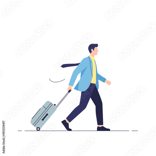 Businessman walking with luggage, travel concept, professional journey, white background