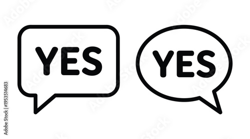 Two speech bubbles displaying yes in bold black silhouette