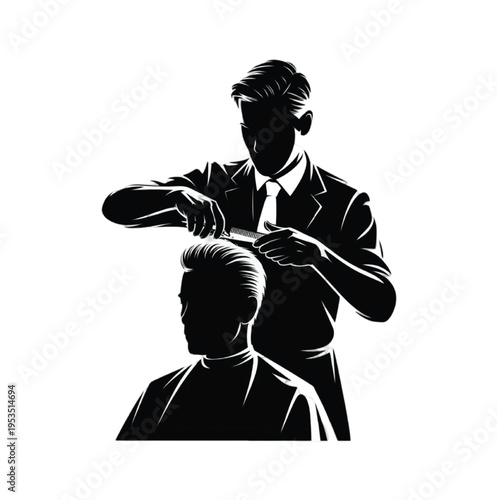 Silhouette of barber cutting hair with scissors haircut vector illustration vector illustration