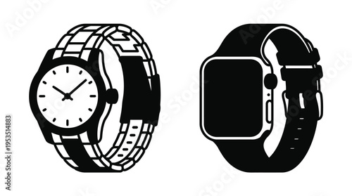 Two wristwatches a traditional and a smart watch silhouette
