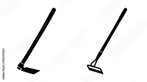 Two gardening tools displayed against a white background silhouette
