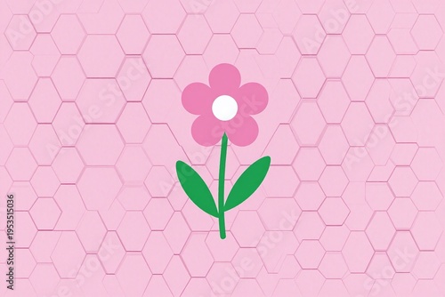 A pink flower on a pink background with a green stem
