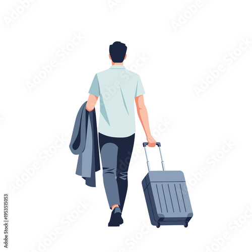 Man Walking with Suitcase and Jacket - Travel and Business Trip