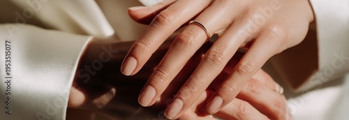 Close-up of elegant female hands with long straight fingers