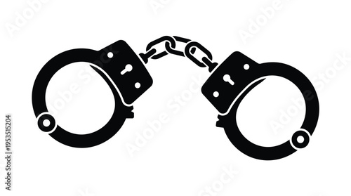 Black handcuffs isolated on a white background a stark silhouette