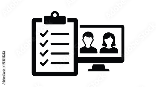 Remote interview process with checklist and candidates silhouette