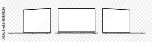 Realistic Silver Laptop Mockup Set Front Side Perspective View Blank Screen 3D Vector Illustration Isolated