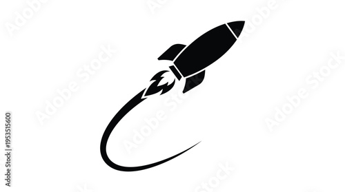 A sleek rocket launching with a trail of fire silhouette