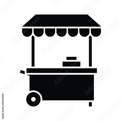 Street Food Cart Icon - Black and White Silhouette