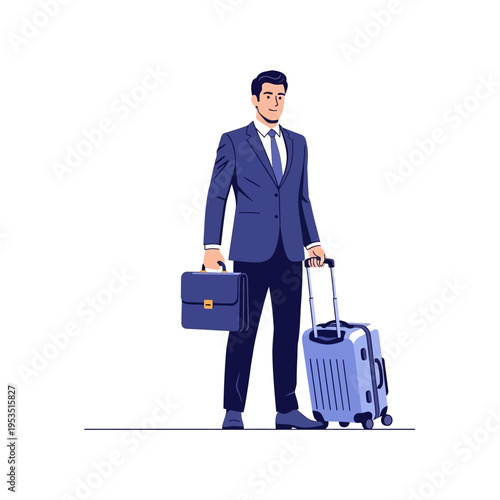 Businessman traveling with luggage and briefcase, ready for business trip