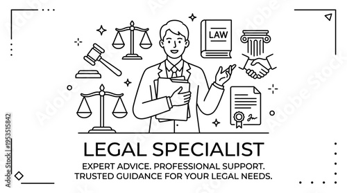 Legal Specialist with Law Symbols and Services