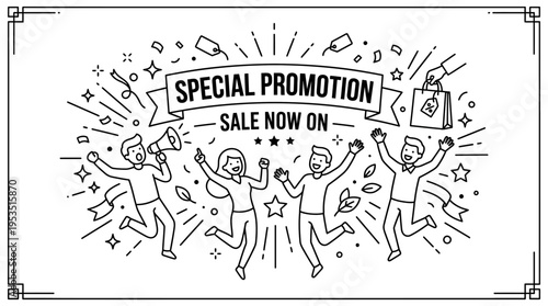 Special Promotion Sale Announcement with Happy People