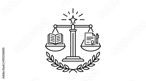 Legal Balance Scales of Justice with Book and Document