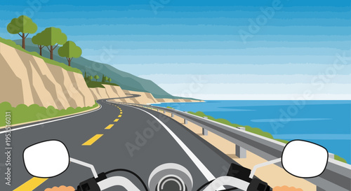 Motorcycle POV on scenic coastal highway road trip by the ocean