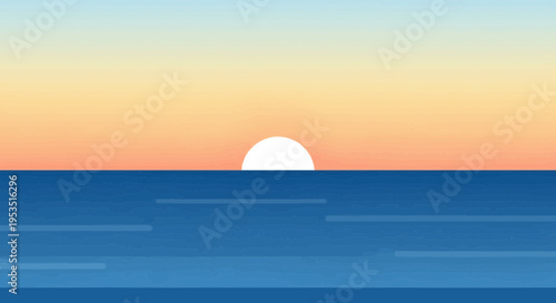 Pixel Art Sunset Over Ocean Horizon - Minimalist Digital Landscape