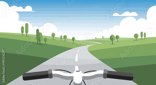 POV Bicycle Ride on Scenic Winding Road Through Green Hills