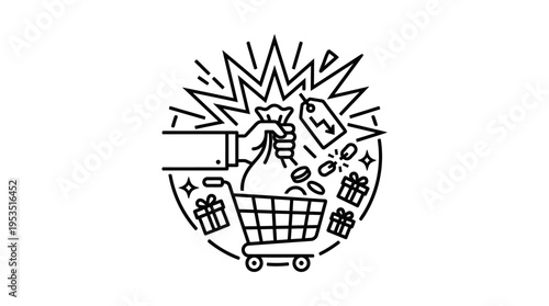 Shopping Cart Bursting with Money and Gifts