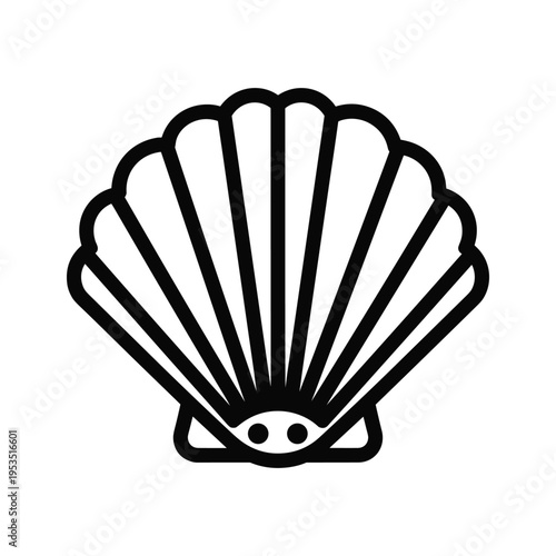 Simple Black and White Scallop Shell Icon