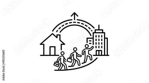 Commuting Process From Home to Office Concept